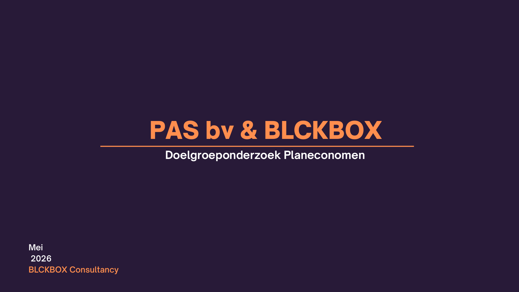 Voorpagina rapport onderzoek planeconomen BLCKBOX en PAS bv